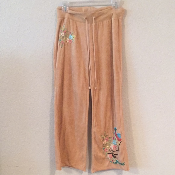 BCBGMaxAzria Pants - BCBG MaxAzria Beaded Peacock Velour Track Pants